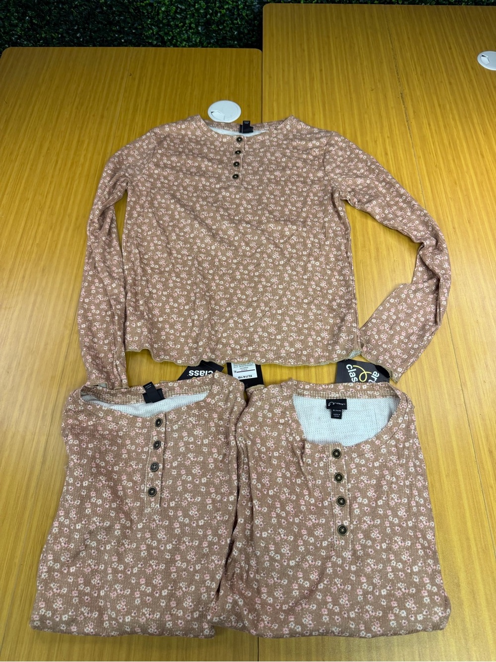 Lot Of 3 Youth Girl’s Art Class Brown Floral Long Sleeve Shirt Size XL 14/16